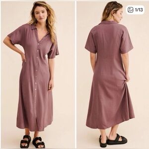 Madewell Carmine Linen shirt button down maxi Dress size 10 in brown